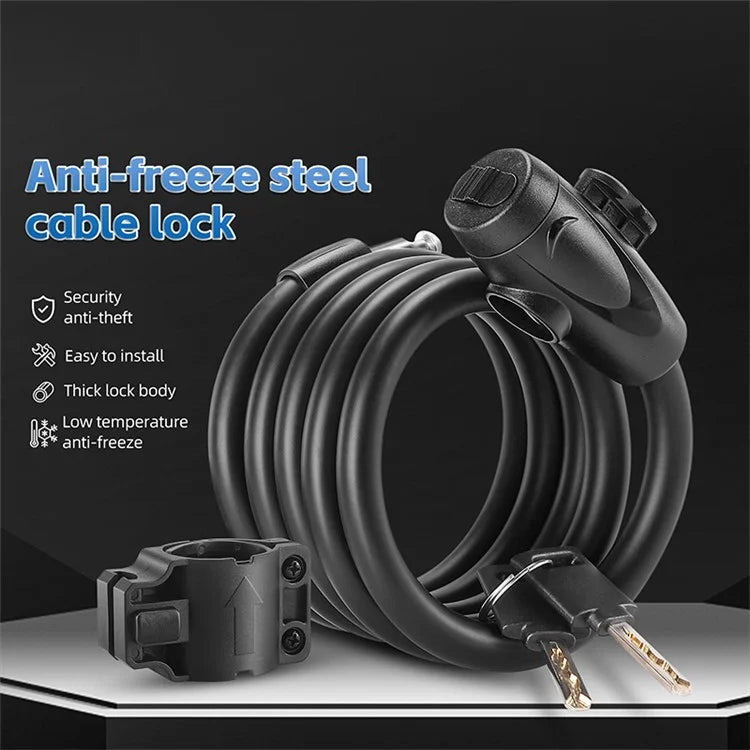 WEST BIKING YP0705099 1.5m Anti-Freeze Steel Bike Cable Lock Coiling Anti-Theft Bicycle Lock Chain