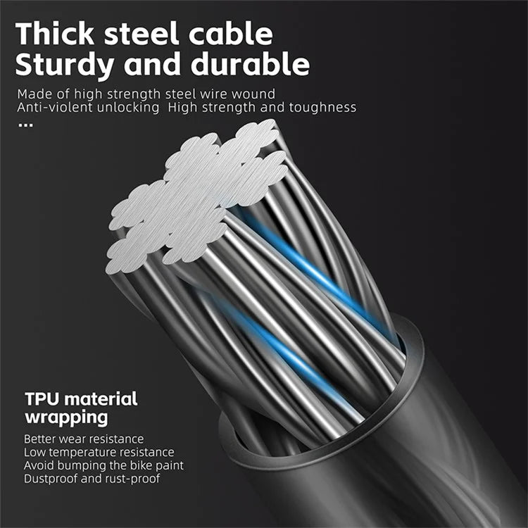 WEST BIKING YP0705099 1.5m Anti-Freeze Steel Bike Cable Lock Coiling Anti-Theft Bicycle Lock Chain
