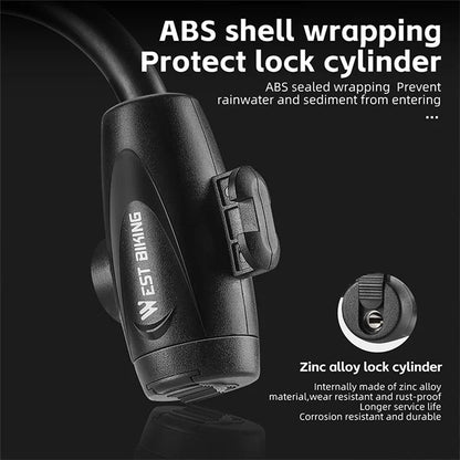 WEST BIKING YP0705099 1.5m Anti-Freeze Steel Bike Cable Lock Coiling Anti-Theft Bicycle Lock Chain