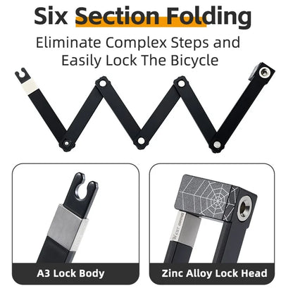 WEST BIKING YP0705105 Six-section Folding Lock for Bicycle / Electric Bicycle / Motorcycle
