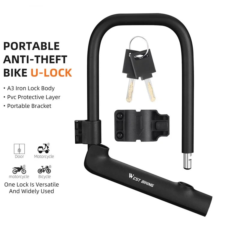 WEST BIKING YP0705095 Anti-Theft Bicycle U Lock with Key Safety Lock with Sturdy Mounting Bracket