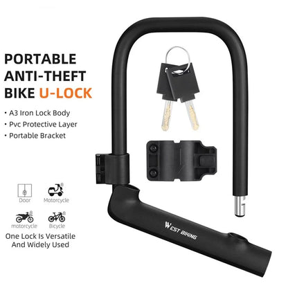 WEST BIKING YP0705095 Anti-Theft Bicycle U Lock with Key Safety Lock with Sturdy Mounting Bracket