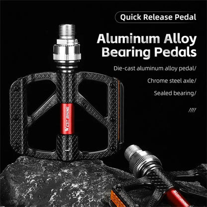 WEST BIKING YP0802117 Aluminum Alloy Quick Release 3 Bearing Pedal with Reflective Stickers