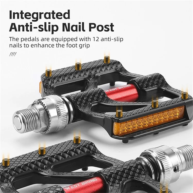 WEST BIKING YP0802117 Aluminum Alloy Quick Release 3 Bearing Pedal with Reflective Stickers