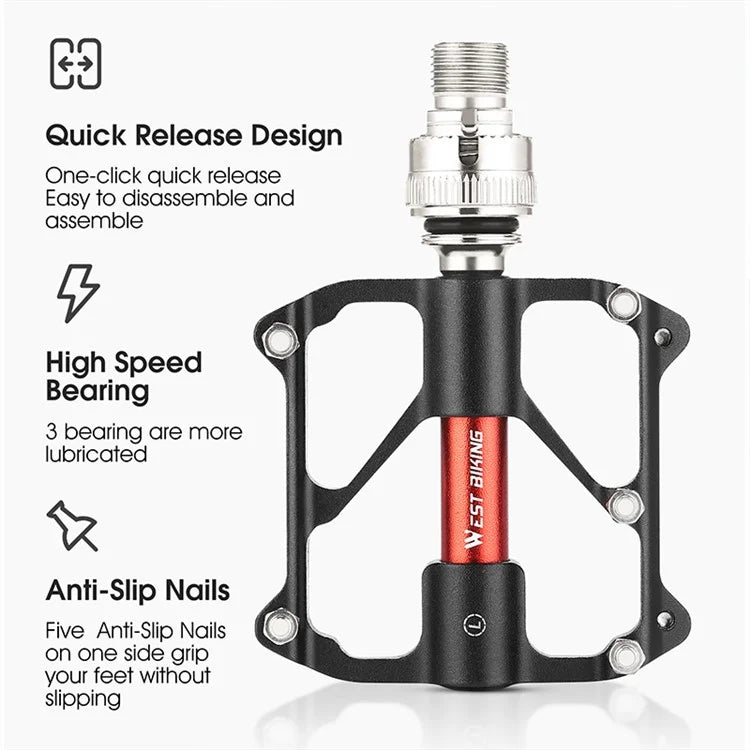 WEST BIKING YP0802118 1 Pair Bike Pedals 3-Bearing Aluminum Alloy MTB Bicycle Pedals