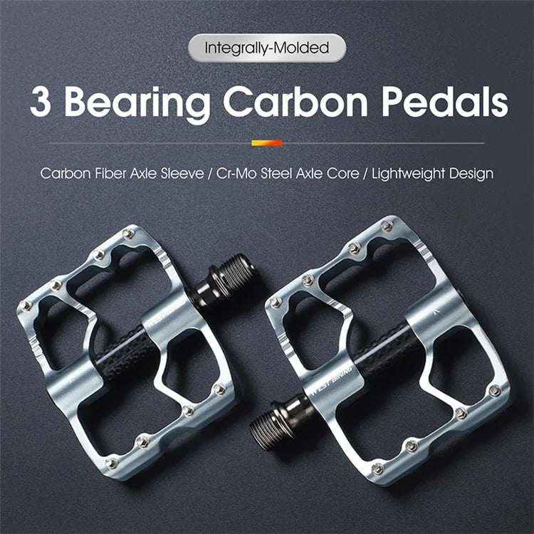 WEST BIKING YP0802098 1 Pair Bicycle Anti-slip Pedals Aluminum Alloy + Carbon Fiber MTB Road Bike Pedals