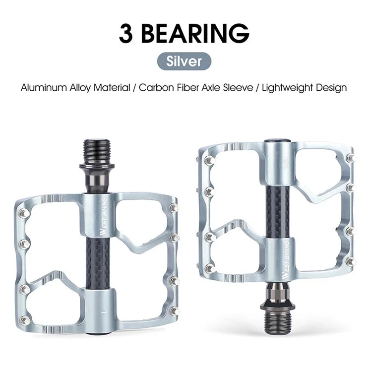 WEST BIKING YP0802098 1 Pair Bicycle Anti-slip Pedals Aluminum Alloy + Carbon Fiber MTB Road Bike Pedals