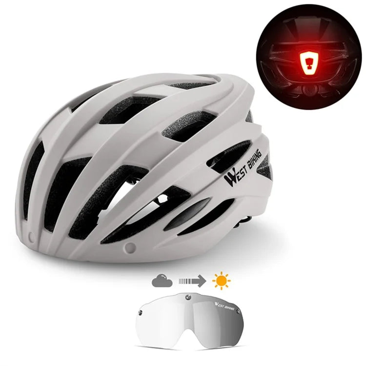WEST BIKING YP1602564 Photochromic Lens Detachable Goggles PC Shell Cycling Helmet with Tail Light