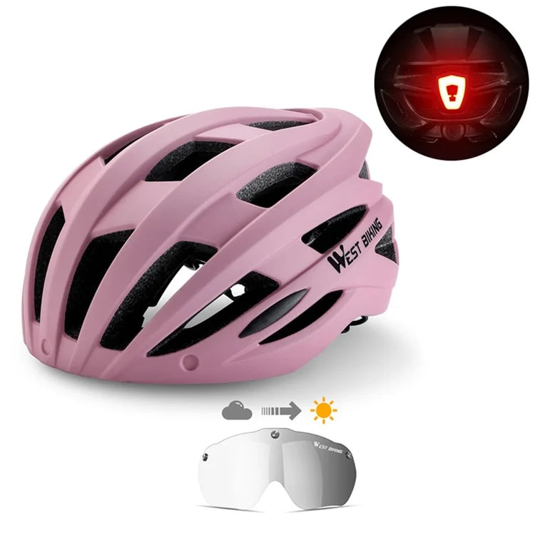WEST BIKING YP1602564 Photochromic Lens Detachable Goggles PC Shell Cycling Helmet with Tail Light