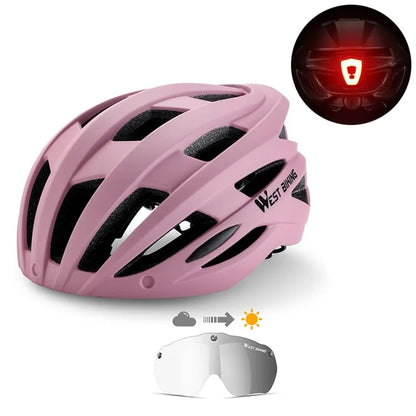WEST BIKING YP1602564 Photochromic Lens Detachable Goggles PC Shell Cycling Helmet with Tail Light