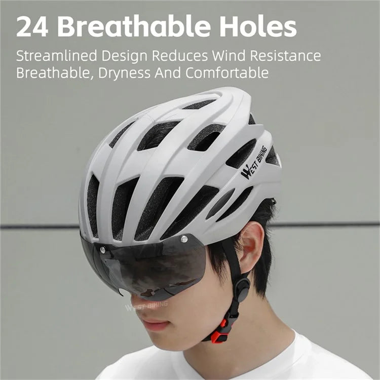 WEST BIKING YP1602564 Photochromic Lens Detachable Goggles PC Shell Cycling Helmet with Tail Light