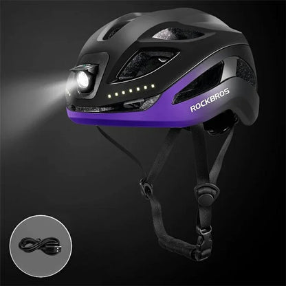 ROCKBROS ZK-077 Warning Light Cycling Helmet Bicycle Helmet Head Protector (CE)+Purple
