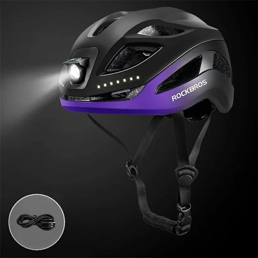 ROCKBROS ZK-077 Warning Light Cycling Helmet Bicycle Helmet Head Protector (CE)+Purple