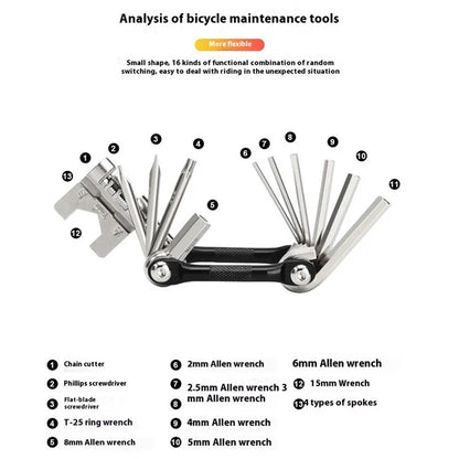 RIDERACE RR9516BK Multifunction Bicycle Maintenance Tool Kit Cutter Screwdriver Bike Repair Tools Set