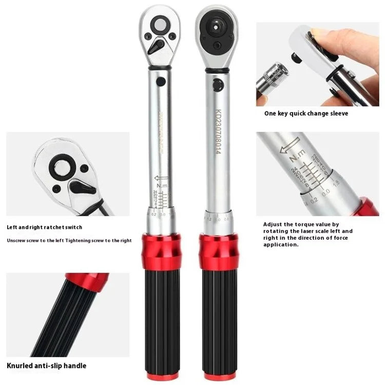 RIDERACE RR9512 1 / 4 Inch Drive Click Torque Wrench Set Bike 2-24Nm Adjustable Preset Torque Wrench Kit