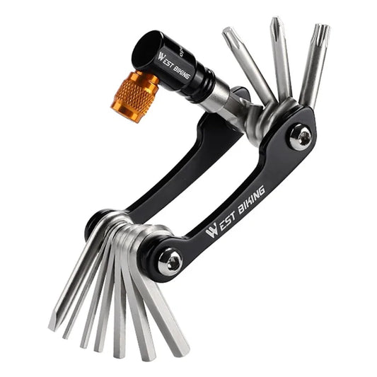WEST BIKING YP0719349 Multifunction CRV Steel Bicycle Repair Tool CO2 Air Nozzle Screwdriver Wrench Kit