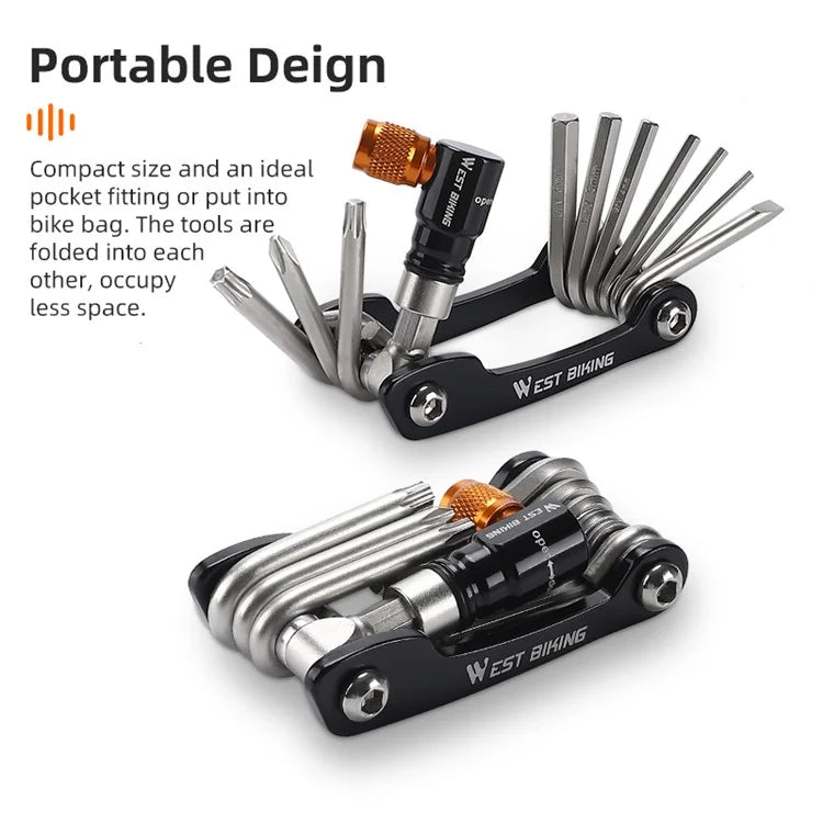 WEST BIKING YP0719349 Multifunction CRV Steel Bicycle Repair Tool CO2 Air Nozzle Screwdriver Wrench Kit