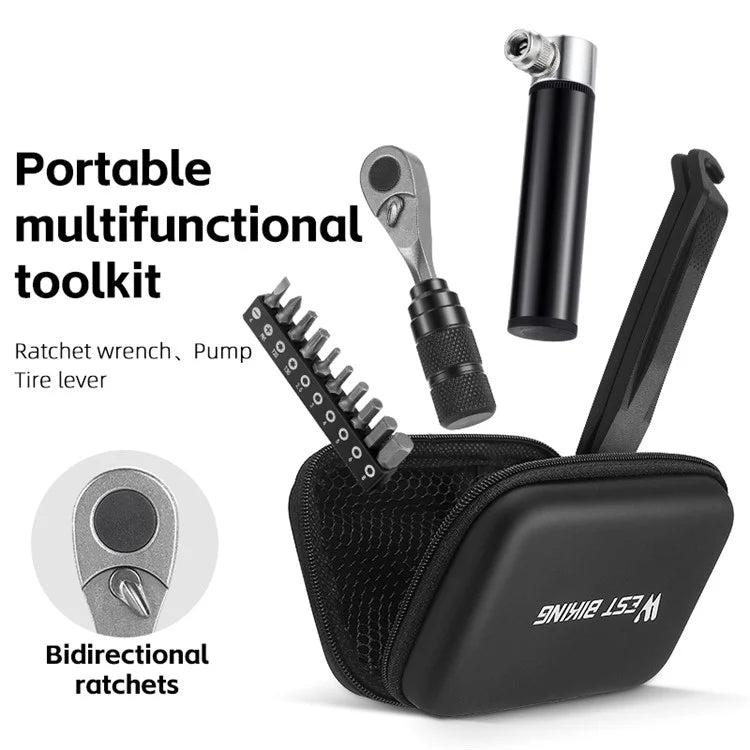 WEST BIKING YP0719355 Aluminum Alloy Ratchet Wrench Screwdriver Bit Repair Tool Kit (Advanced Version)