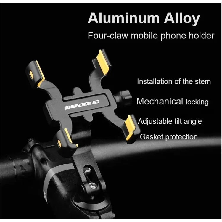 BENGGUO BG-2965 Aluminum Alloy 360 Degree Rotation Mechanical Lock Bike Phone Mount Bracket