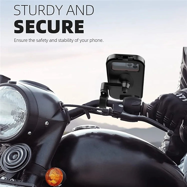 HL-159 Waterproof Motorcycle Rearview Mirror Phone Mount Holder Rotation for 4.7-6.8 Inch Phones