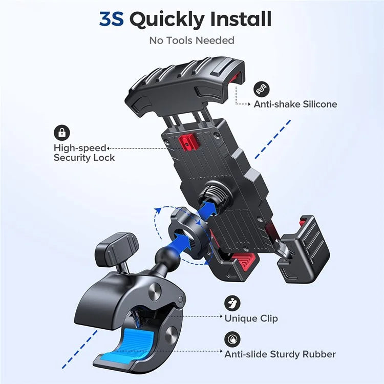 DD-11 Bike Phone Holder Anti-Drop Motorcycle Phone Mount Scooter Phone Clip for 4.7-7 inch Devices