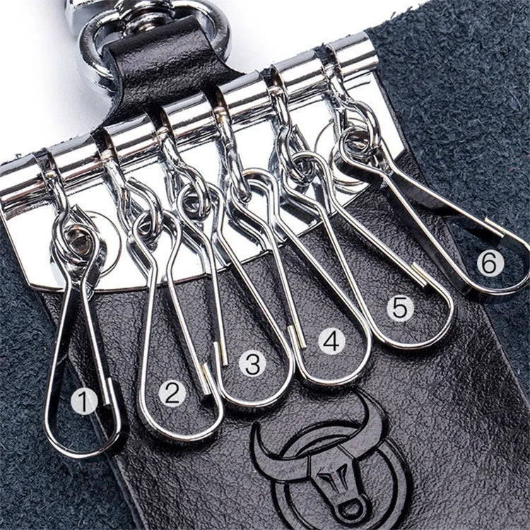 BULLCAPTAIN 484 Vertical Key Case Split Leather Key Holder Organizer Pouch, 6x3x10cm