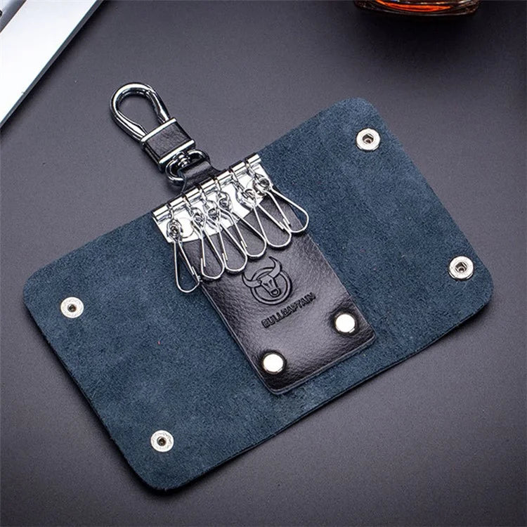 BULLCAPTAIN 484 Vertical Key Case Split Leather Key Holder Organizer Pouch, 6x3x10cm