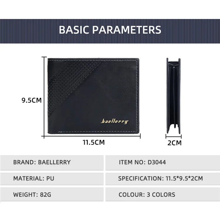 BAELLERRY D3044 Men Short Wallet Slim PU Leather Coin Storage Card Holder Bag
