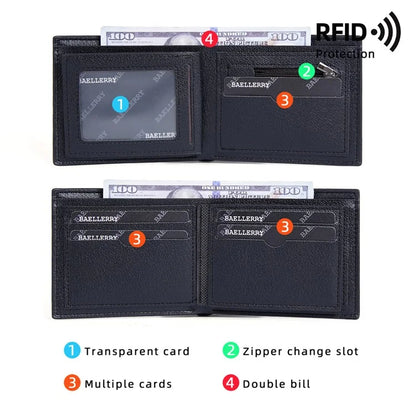 BAELLERRY D3045 Retro PU Leather Men Short Wallet RFID Blocking Cards Cash Carrying Bag