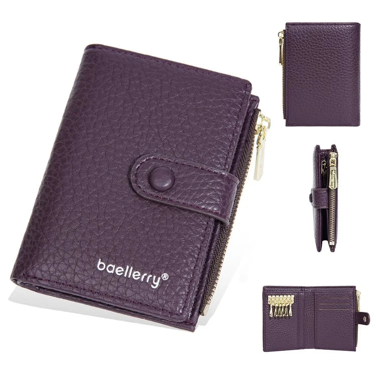 BAELLERRY NR104 Stylish Zipper Pocket PU Leather Women Short Wallet Keys Holder Coin Purse