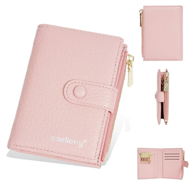BAELLERRY NR104 Stylish Zipper Pocket PU Leather Women Short Wallet Keys Holder Coin Purse