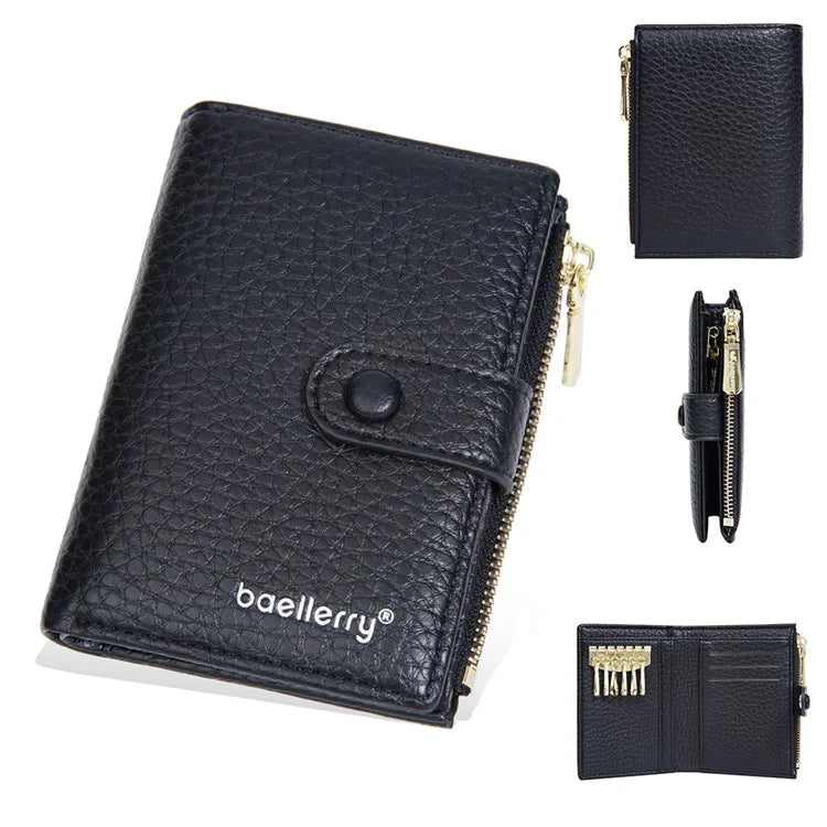 BAELLERRY NR104 Stylish Zipper Pocket PU Leather Women Short Wallet Keys Holder Coin Purse