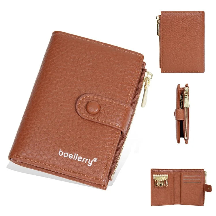 BAELLERRY NR104 Stylish Zipper Pocket PU Leather Women Short Wallet Keys Holder Coin Purse
