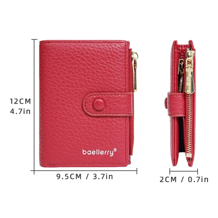 BAELLERRY NR104 Stylish Zipper Pocket PU Leather Women Short Wallet Keys Holder Coin Purse