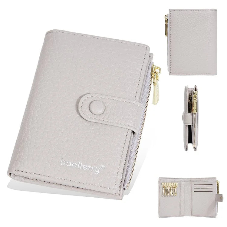 BAELLERRY NR104 Stylish Zipper Pocket PU Leather Women Short Wallet Keys Holder Coin Purse