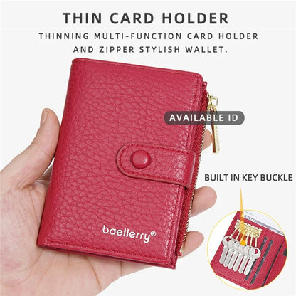 BAELLERRY NR104 Stylish Zipper Pocket PU Leather Women Short Wallet Keys Holder Coin Purse