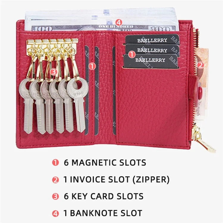 BAELLERRY NR104 Stylish Zipper Pocket PU Leather Women Short Wallet Keys Holder Coin Purse