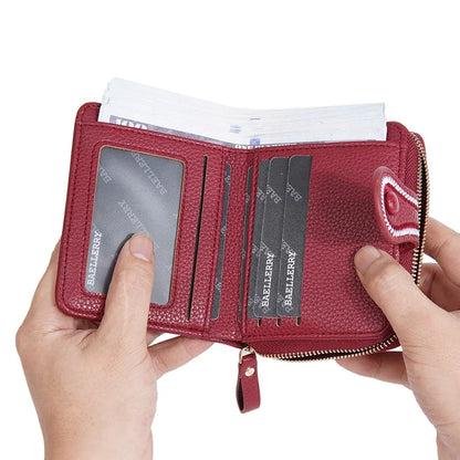 BAELLERRY NR105 Zipper Accordion Card Bag Stylish PU Leather Women Short Wallet Coin Purse