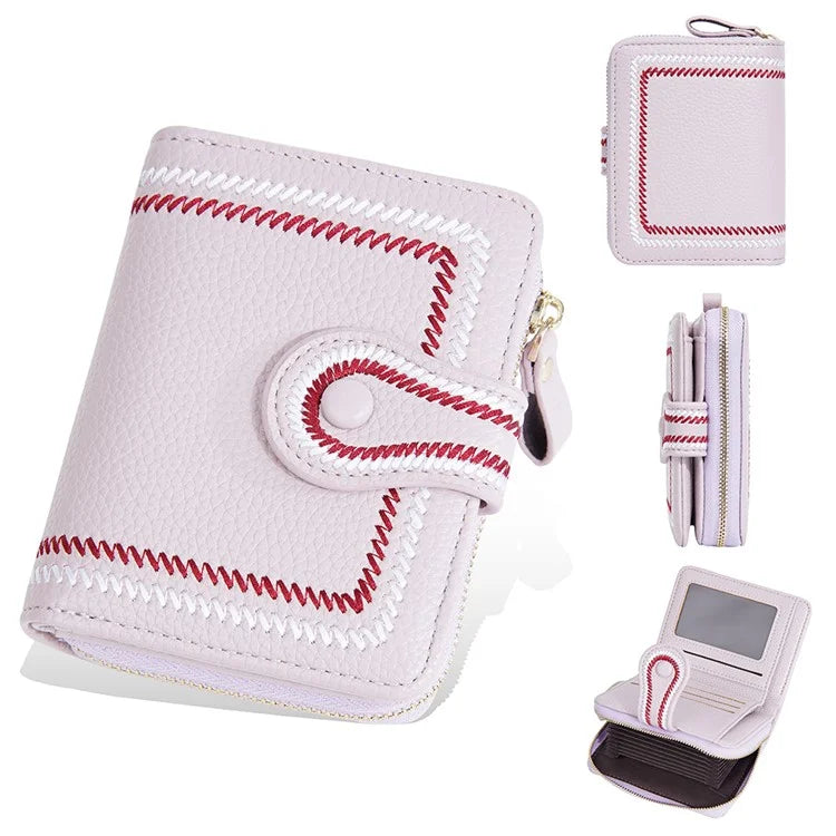 BAELLERRY NR105 Zipper Accordion Card Bag Stylish PU Leather Women Short Wallet Coin Purse
