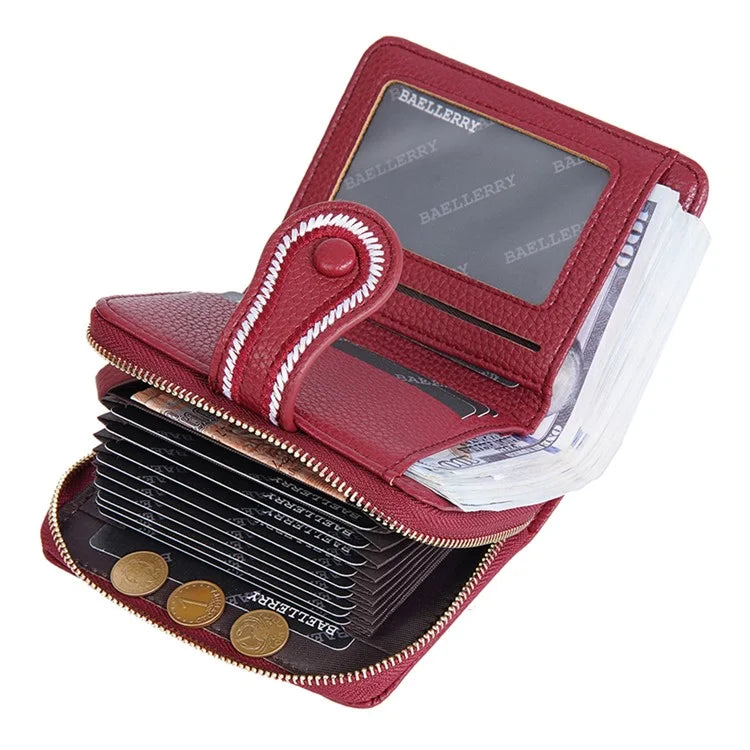 BAELLERRY NR105 Zipper Accordion Card Bag Stylish PU Leather Women Short Wallet Coin Purse