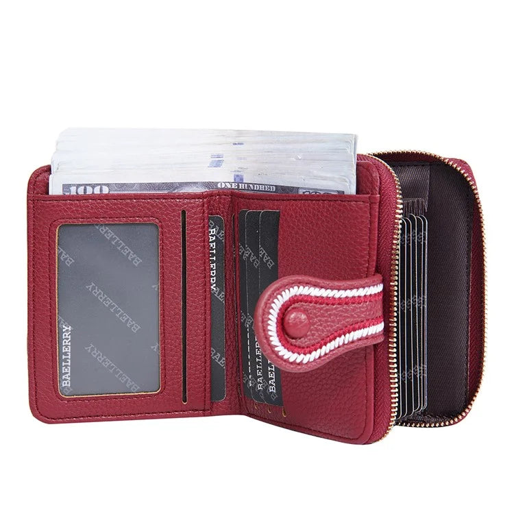 BAELLERRY NR105 Zipper Accordion Card Bag Stylish PU Leather Women Short Wallet Coin Purse