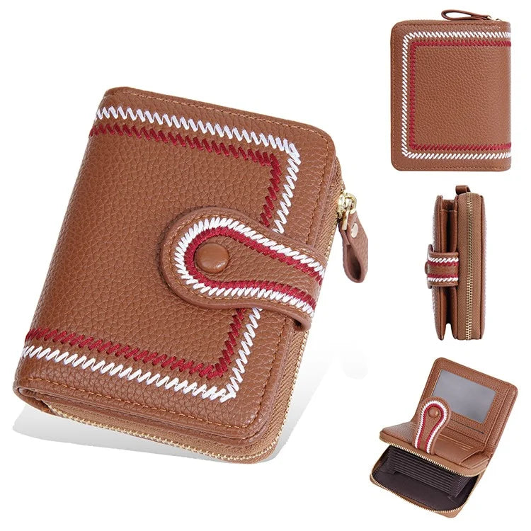 BAELLERRY NR105 Zipper Accordion Card Bag Stylish PU Leather Women Short Wallet Coin Purse