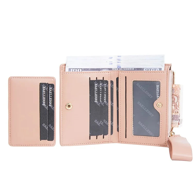 BAELLERRY N8335 Stylish Women Short Wallet PU Leather Zipper Pocket Coin Purse with Separate Card Holder