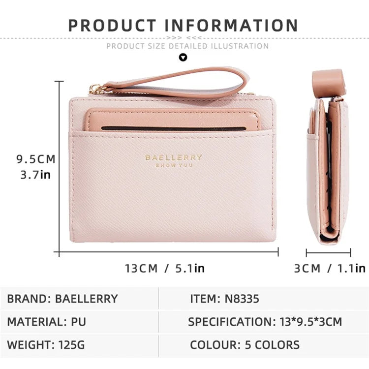 BAELLERRY N8335 Stylish Women Short Wallet PU Leather Zipper Pocket Coin Purse with Separate Card Holder