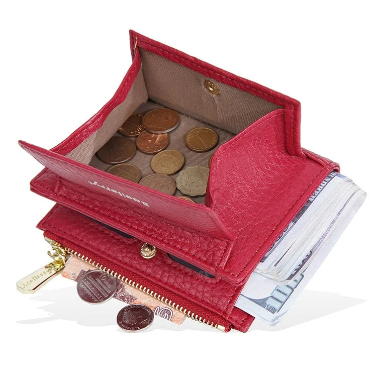 BAELLERRY NR110 Stylish PU Leather Women Short Wallet Zipper Pocket Coins Cards Cash Holder