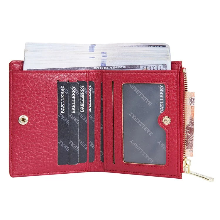 BAELLERRY NR110 Stylish PU Leather Women Short Wallet Zipper Pocket Coins Cards Cash Holder