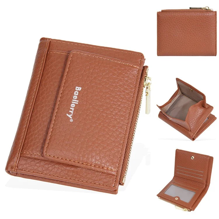 BAELLERRY NR110 Stylish PU Leather Women Short Wallet Zipper Pocket Coins Cards Cash Holder