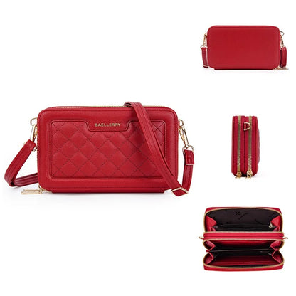 BAELLERRY N8332 Women PU Leather Dual Zipper Crossbody Bag Multiple Card Slots Phone Cash Holder Purse