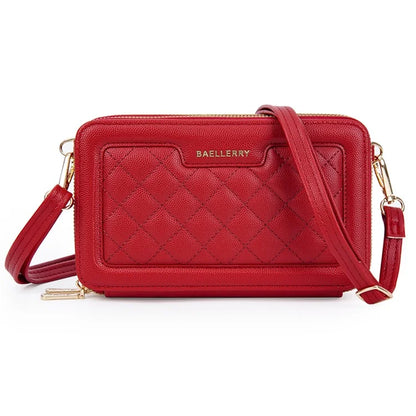 BAELLERRY N8332 Women PU Leather Dual Zipper Crossbody Bag Multiple Card Slots Phone Cash Holder Purse