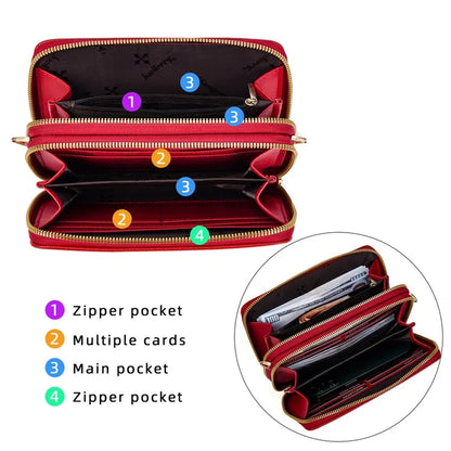 BAELLERRY N8332 Women PU Leather Dual Zipper Crossbody Bag Multiple Card Slots Phone Cash Holder Purse